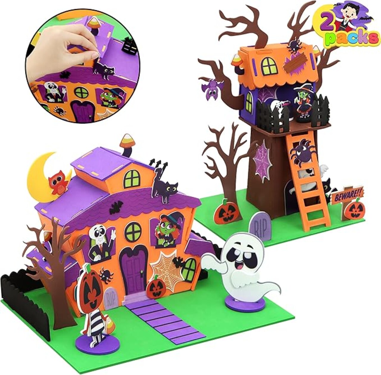 Party Favors for Kids, Halloween Art and Craft DIY Kits, 3D Halloween Tree House and Pumpkin Haunted House, School Activities Game Party Decoration